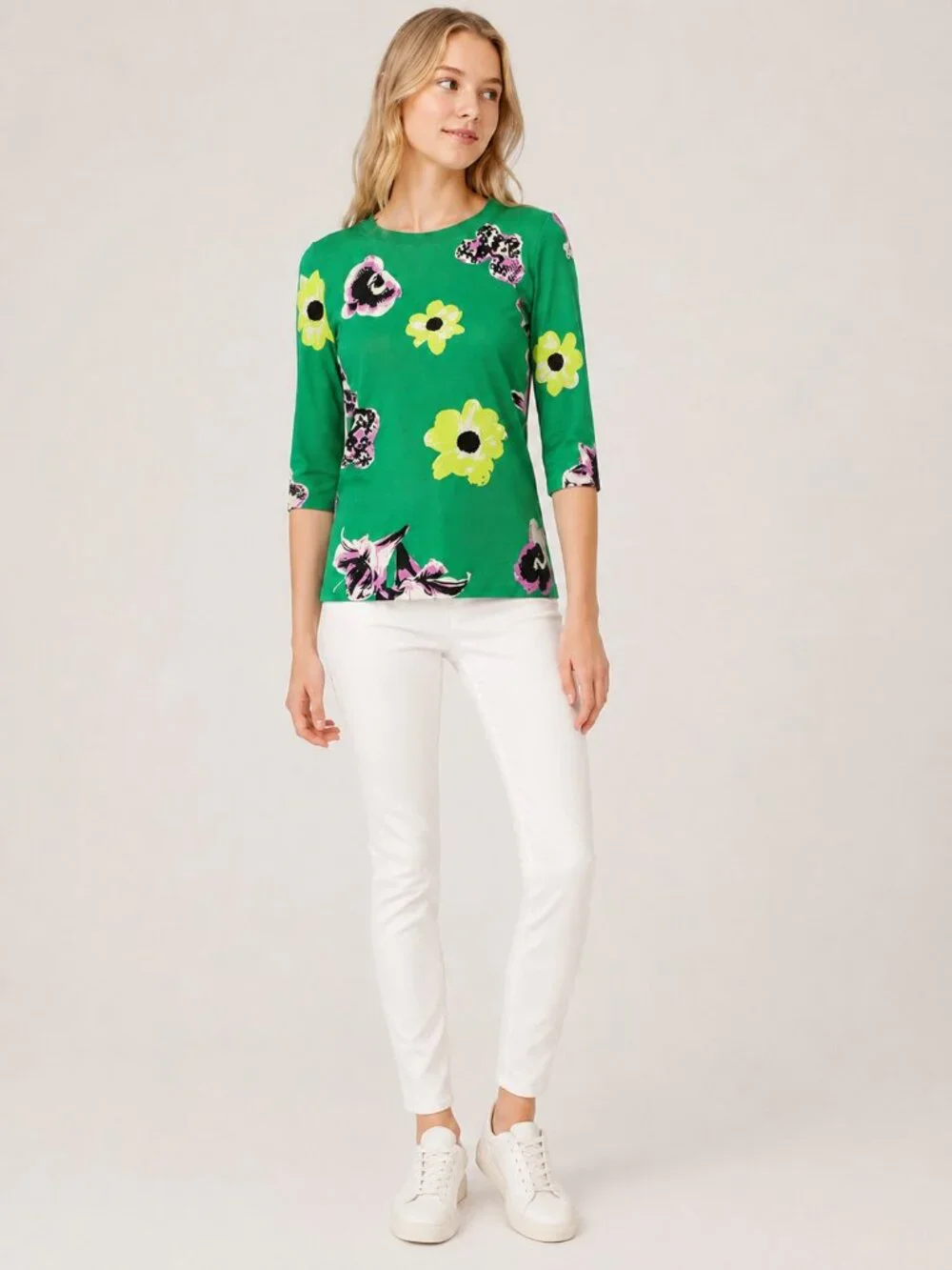 J. Crew Charley Sweater in Retro Flower Quarter Sleeve Green XS #A2845